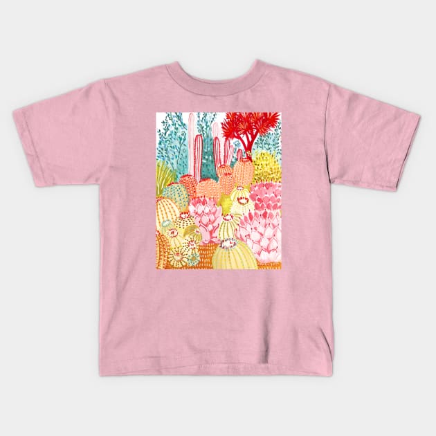 Sorbet Cactus Garden Kids T-Shirt by Limezinnias Design